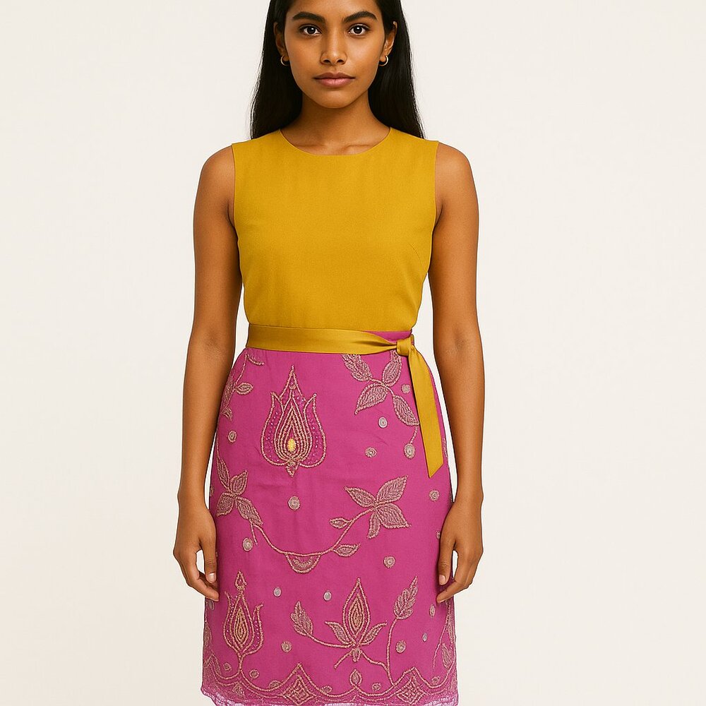 Alchemy pink chiffon sarri fully lined embroidered sequin wrap skirt free size